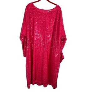 Vicky Tiel Sequin Dress Pink 2X Festive Feminine Coquette Mesh Formal Classic